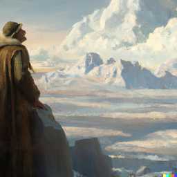 someone gazing at Mount Everest, painting by Edmund Blair Leighton generated by DALL·E 2